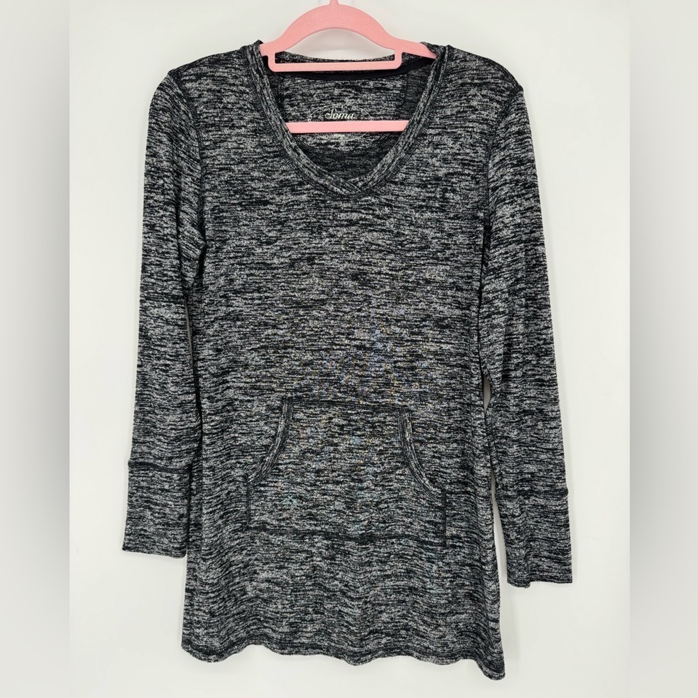 Soma Women's Lounge Black and Gray Knit Tunic Top Neutral Longsleeve Size Medium